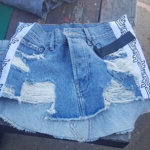 LF Light Blue Distressed Denim Mini Skirt with White Trim